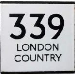 London Transport bus stop enamel E-PLATE for route 339 lettered 'London Country'. It was highly