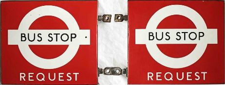 1950s/60s London Transport enamel BUS STOP FLAG, the 'request' version. A double-sided, hollow, '