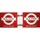 1950s/60s London Transport enamel BUS STOP FLAG, the 'request' version. A double-sided, hollow, '