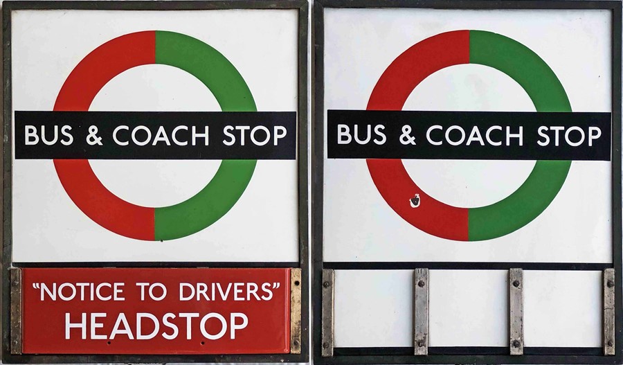 1940s/50s London Transport enamel BUS & COACH STOP FLAG (compulsory). An E3 type with runners for