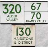 Selection (3) of London Transport bus stop enamel E-PLATES comprising Alder Valley 320, Thames