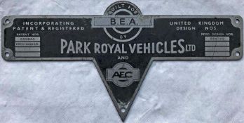 BODYBUILDER'S PLATE from a 1952/3 4RF4-type, deck-and-a-half airport coach, one of 65 designed and
