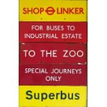 Selection (5) of London Transport bus stop enamel G-PLATES comprising Shoplinker, For Buses to