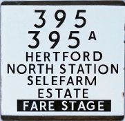 London Transport bus stop enamel E-PLATE for routes 395, 395A destinated Hertford North Station,