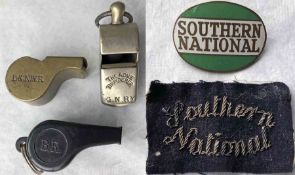 Selection (5) of transport items comprising 3 Acme 'Thunderer' RAILWAY WHISTLES marked 'G N Ry'