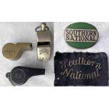 Selection (5) of transport items comprising 3 Acme 'Thunderer' RAILWAY WHISTLES marked 'G N Ry'