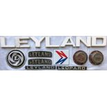 Selection of Leyland BUS BADGES & PLATES including traditional cast-alloy radiator badges x 2,