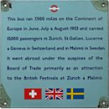 London Transport ENAMEL PLATE, a commemorative plaque, ex-RT 3710 marking the vehicle's 1953 tour of