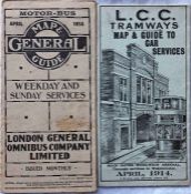 Pair of matching April 1914 bus and tram POCKET MAPS comprising London General Omnibus Company Map &