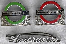 Selection (3) of London Transport & Southdown CAP BADGES comprising LT bus inspectors' badges for (