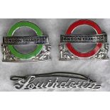 Selection (3) of London Transport & Southdown CAP BADGES comprising LT bus inspectors' badges for (