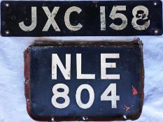 Pair of London Transport RT-type bus REGISTRATION PLATES comprising the front plate JXE 158, ex-RT