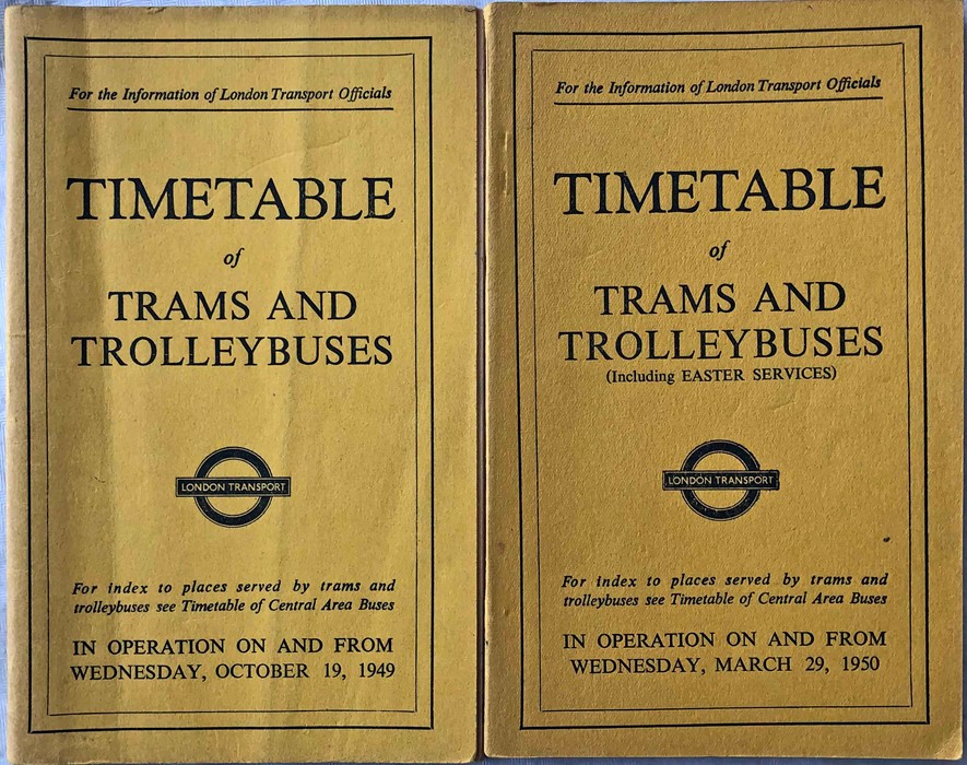 Pair of London Transport Officials' (Inspectors') TIMETABLE BOOKLETS of Trams & Trolleybuses