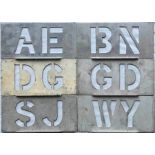 Selection (6) of London Transport bus garage ALLOCATION STENCIL PLATES comprising AE (Hendon), BN (