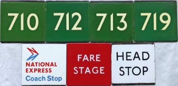 Selection (7) of London Transport bus & coach stop enamel E-PLATES for Green Line routes 710, 712,