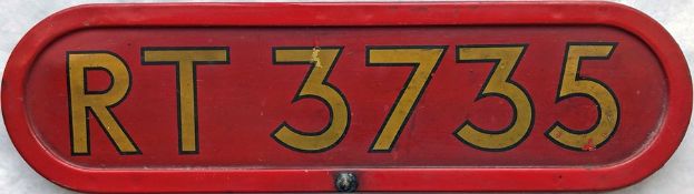 London Transport RT bus BONNET FLEETNUMBER PLATE from RT 3735. The original RT 3735, a green '