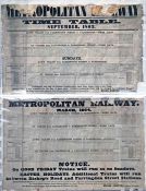 Pair of 1863/1864 Metropolitan Railway TIMETABLE POSTERS from the first and second years of