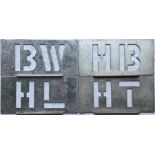 Selection (4) of London Transport trolleybus depôt ALLOCATION STENCIL PLATES comprising BW (Bow), HB