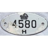 1930s enamel STAGE CARRIAGE LICENCE PLATE 4580 H. We think that this was issued by the Western