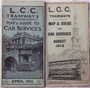 Pair of LCC Tramways POCKET MAPS comprising issues dated April and August 1913. Both are in very