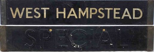 London Underground 1938-Stock enamel DESTINATION PLATE for West Hampstead/Special on the former