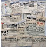 Quantity (24) of 1940s Great Western Railway (21) and Southern Railway (3) broadsheet TIMETABLE