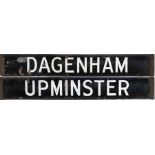 London Underground Q-Stock enamel DESTINATION PLATE for Dagenham/Upminster on the District Line.