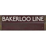 London Underground Standard or 1938 Tube Stock enamel CAB DESTINATION PLATE 'Bakerloo Line' on a