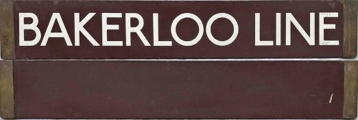 London Underground Standard or 1938 Tube Stock enamel CAB DESTINATION PLATE 'Bakerloo Line' on a