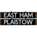 London Underground CO/CP-Stock enamel DESTINATION PLATE for East Ham/Plaistow on the Hammersmith &