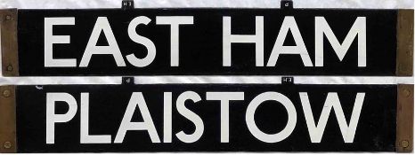 London Underground CO/CP-Stock enamel DESTINATION PLATE for East Ham/Plaistow on the Hammersmith &