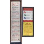 Pair of London Transport bus stop TIMETABLE PANEL FRAMES, the first is full-size (takes 3 panels),