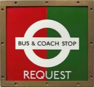 London Transport enamel BUS & COACH STOP FLAG ('Request'). A small, single-sided sign of the type