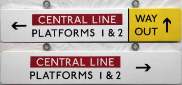 1960s London Underground, double-sided ENAMEL SIGN 'Central Line, Platforms 1 & 2' with