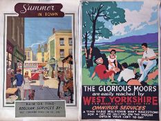 Pair of c1940s/50s double-crown bus/coach POSTERS issued by West Yorkshire Road Car: 'Summer in