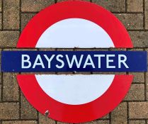 London Underground enamel PLATFORM ROUNDEL from Bayswater station on the District & Circle Lines.