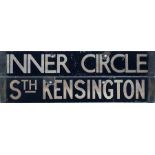 London Underground Q/CO/CP-Stock enamel CAB DESTINATION PLATE for Inner Circle/Sth Kensington on the