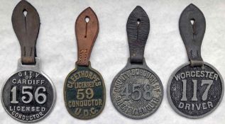 Selection of pre-1930 alloy BUS DRIVER/CONDUCTOR LICENCE BADGES comprising City of Cardiff