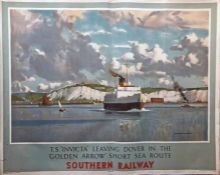1946 Southern Railway quad-royal POSTER 'TS Invicta leaving Dover in the "Golden Arrow" short sea