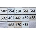 Selection (13) of London Transport bus stop enamel E-PLATES for Country Bus routes 340A, 354, 358,