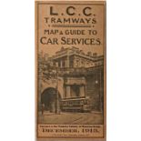 LCC Tramways POCKET MAP & GUIDE, December 1913 issue with a cover illustration of a single-deck