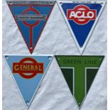 Selection (4) of enamel RADIATOR TRIANGLE BADGES for AEC vehicles comprising London Transport with