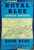 c1930-50s enamel BOOKING OFFICE SIGN for Royal Blue Express Coach Services incorporating a network