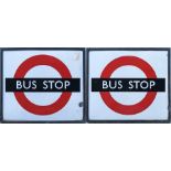 1940s/50s London Transport enamel BUS STOP FLAG, the 'compulsory' version. Double-sided with two