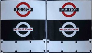 1960s London Transport enamel BUS & RED ARROW STOP FLAG, for standard bus services and Red Arrows on