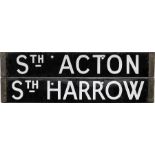 London Underground Q-Stock etc enamel CAB DESTINATION PLATE for Sth Acton / Sth Harrow from the