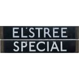 London Underground 1938-Tube Stock enamel CAB DESTINATION PLATE for Elstree / Special on the