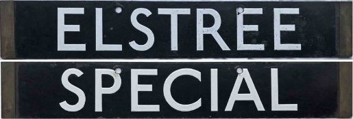 London Underground 1938-Tube Stock enamel CAB DESTINATION PLATE for Elstree / Special on the