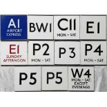 Selection (11) of London Transport bus stop enamel E-PLATES for letter-prefix routes A1 Airport