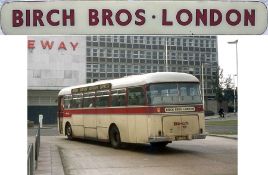1960s glass PANEL SIGN 'Birch Bros - London' from the rear of a coach operated by this well-known
